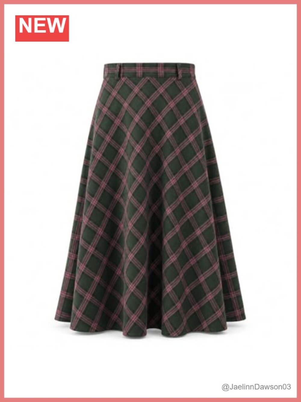 Plaid Midi Skirt A-Line Elastic Waist Side Pockets Fall Winter